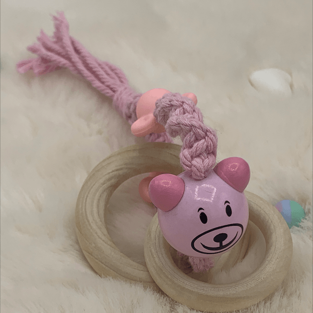 Anneaux dentitions rose avec perles 